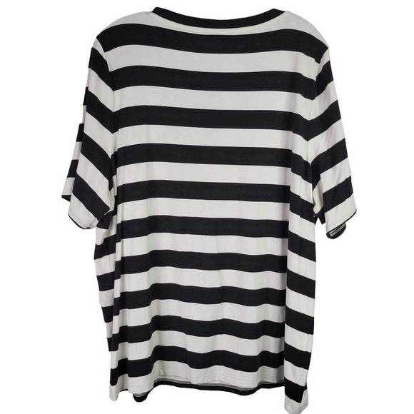 Talbots Shirt Top Woman Plus Size 2X Black Stripe Jersey Knit Tunic Rayon SS - Picture 3 of 9